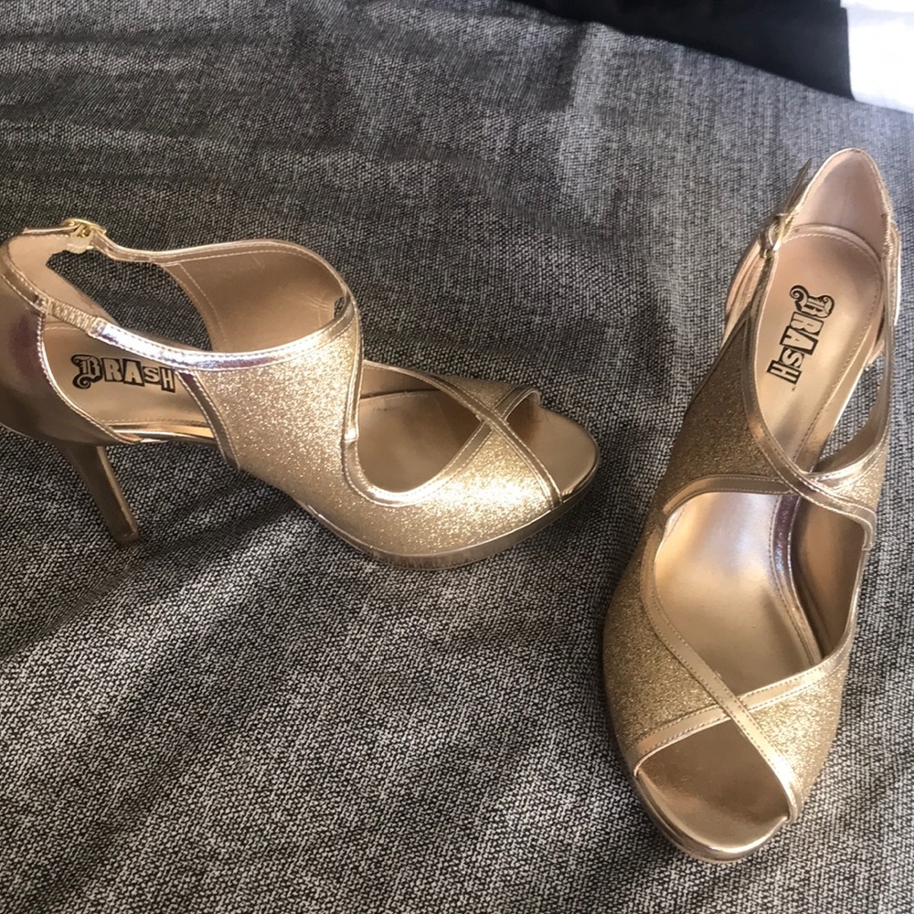 Gold open toed heels